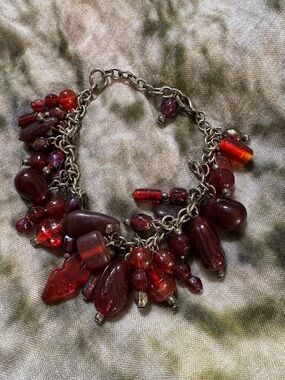 Beautiful Red Glass Bead Charm Bracelet - Women's Jewelry